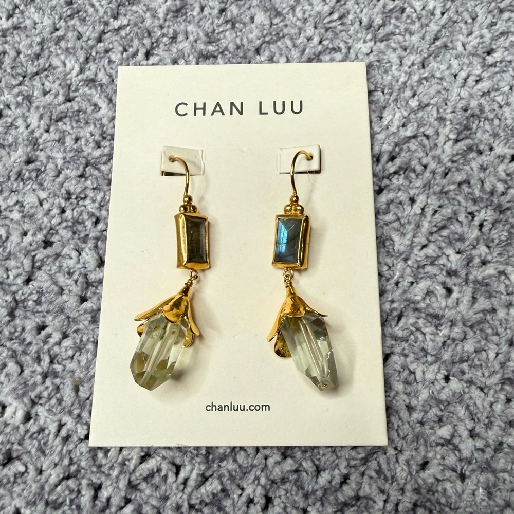 NWT Chan Luu Bellflower Green Amethyst Drop Earrings